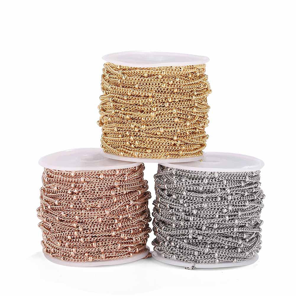 WT-BC195 Newest Fashion 18k Real Gold Plated Brass Chain Sell by Meters18K True Gold Color Preserving Electroplated Bead Chain