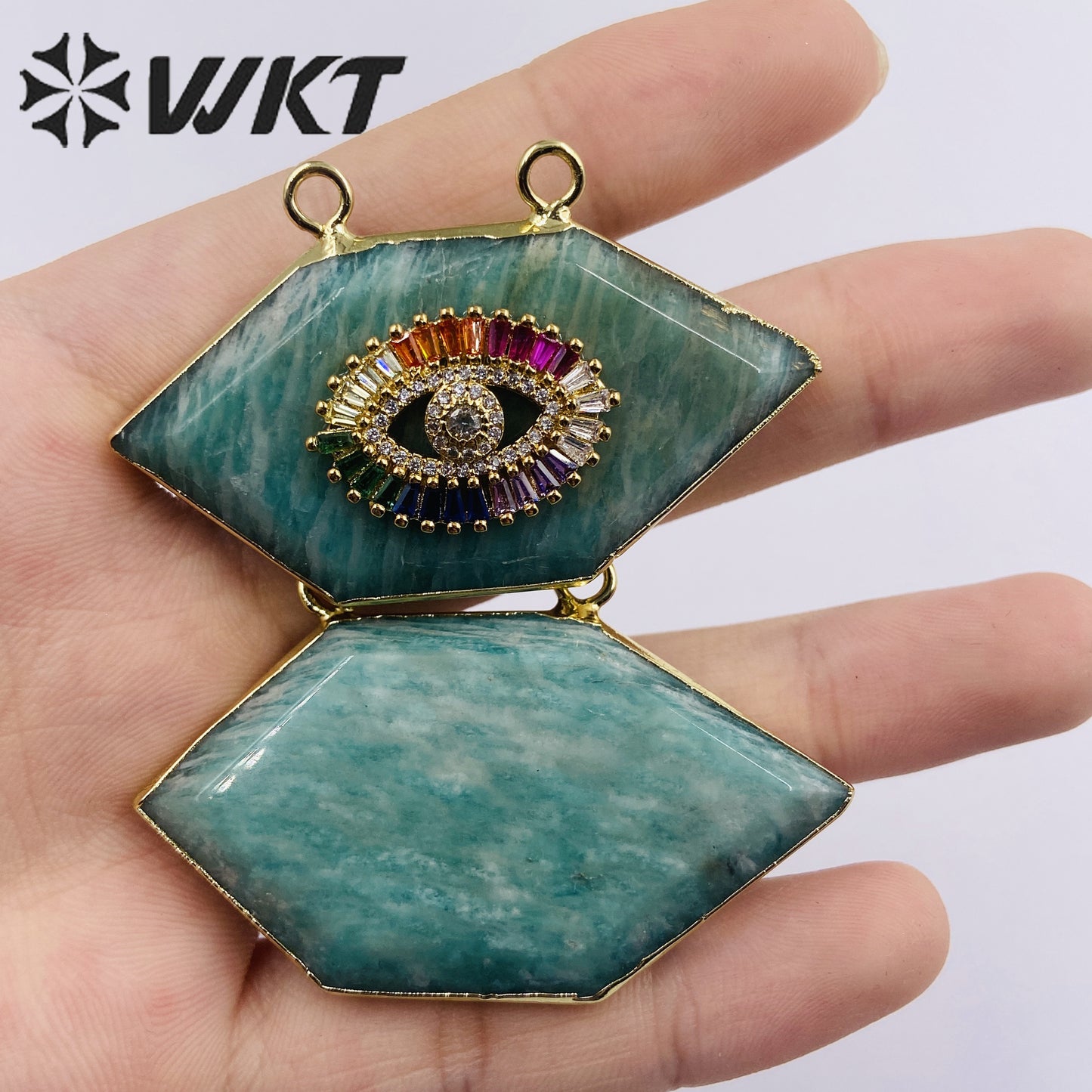 WT-P1911 Wholesale Classic Amazonite and Zircon Eye High Quality Necklace Pendants for Birthday Decoration Present Amazon Stone