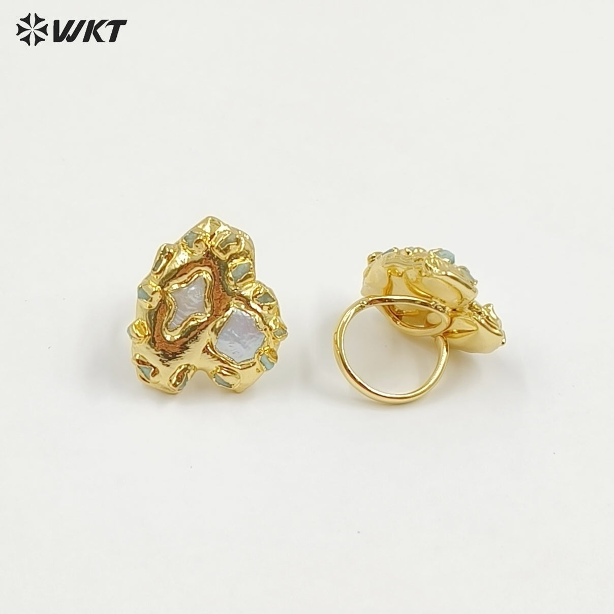 WT-MPR149 Exquisite Luxury Gold Plated Cross Square Natural Freshwater Pearls And Little Stones Women Ring For Wedding Gift
