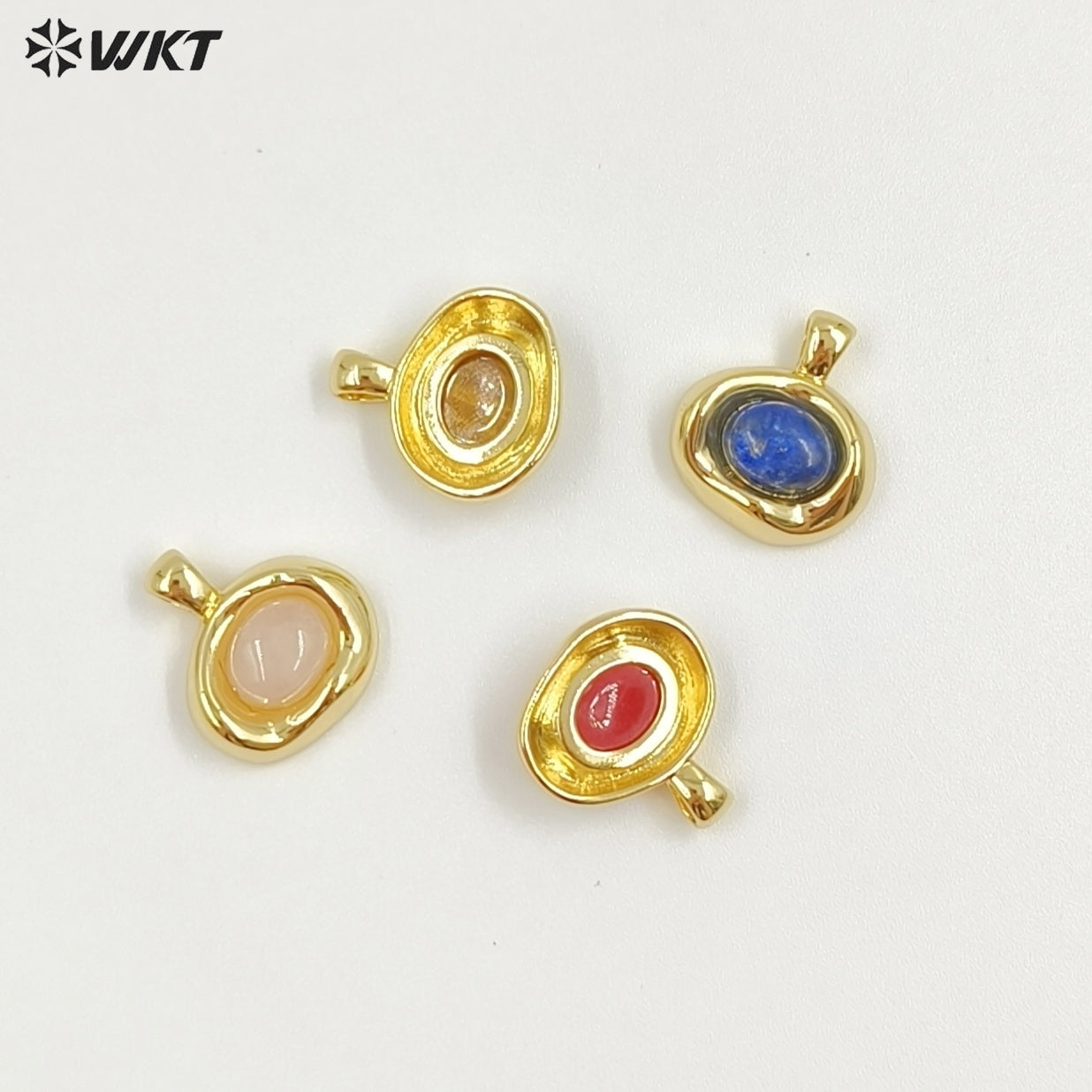 WT-P2030 High Quality 18K Gold Electroplated Tiger Eye Natural Gemstones Cute Little Round Pendant For Earrings Necklace DIY