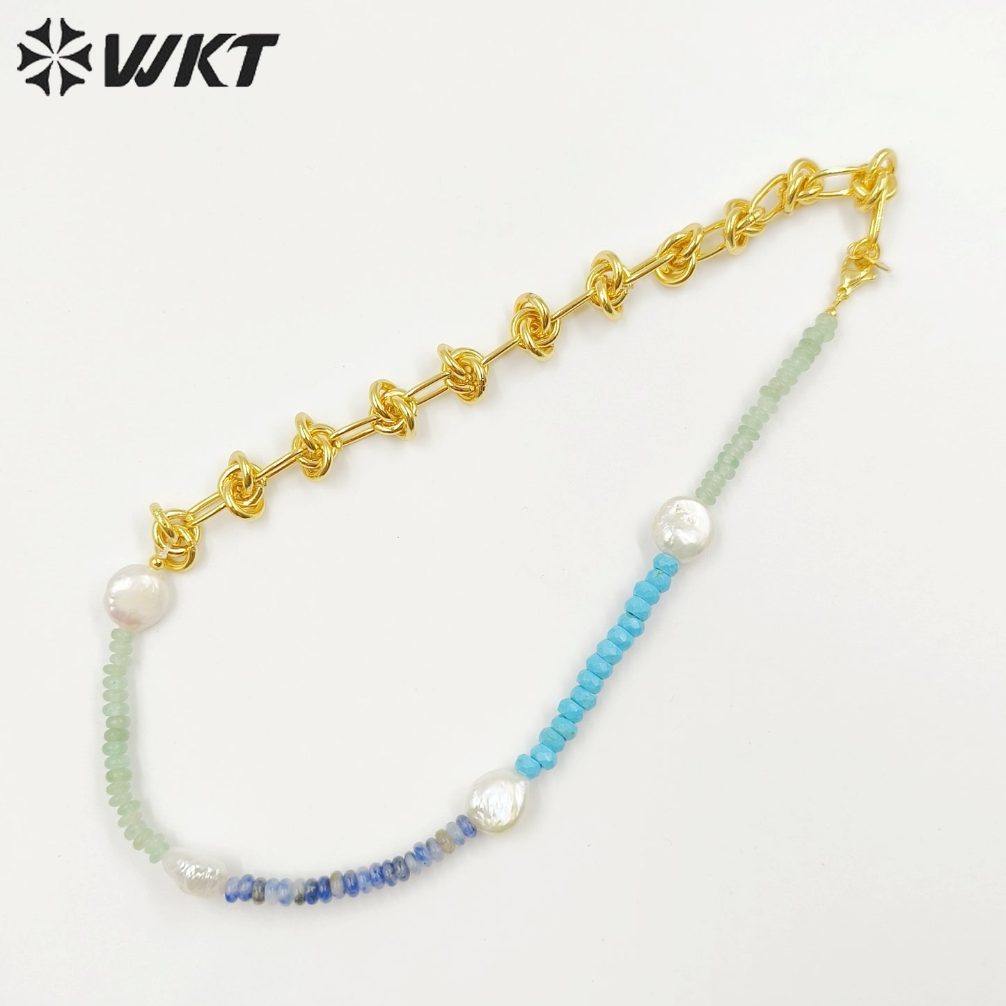 WT-JN242 Wholesale Vintage Trendy Stone and Pearl 18k Chain Gold Plated Exquisite High Quality Pendant Beads Necklace
