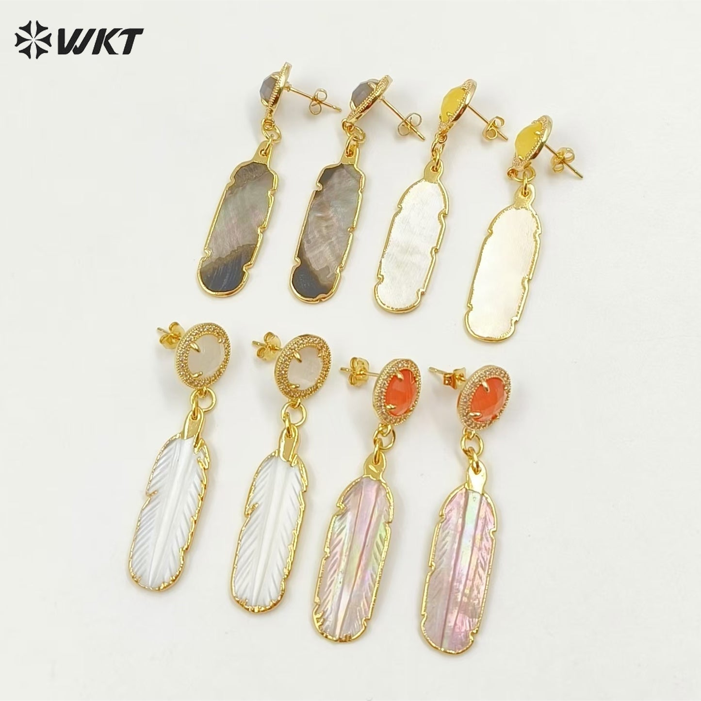 WT-MPE145 Best Selling Stylish Elegant 18K Gold Plated Natural Colorful Patterned Shell Cat Eye Women Earrings As Special Gift