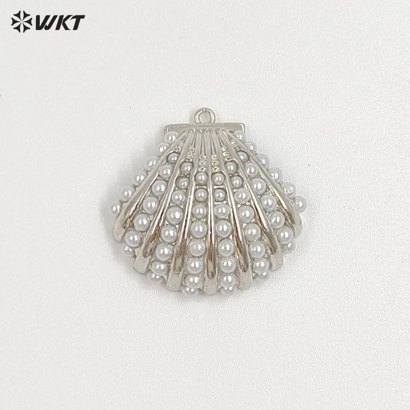 WT-MP313 Fashion Gold And Silver Plated Brass With Artificial Pearl Shell Shape Pendant For Women Jewelry DIY Accessories