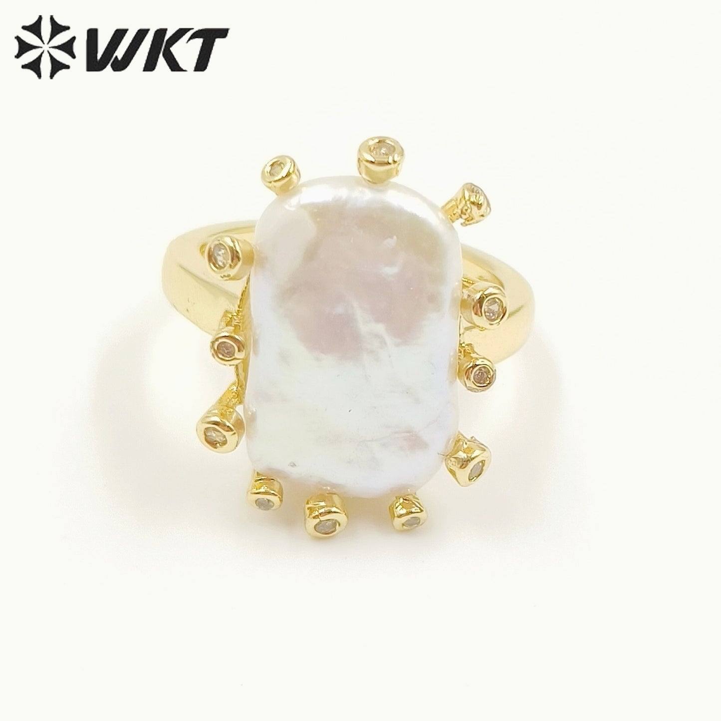 WT-MPR058 Freshwater Pearl Zircon Stravagante 18k Gold Plating Trendy Ring Lovely Women Natural Pearl Boho Ring for Gift