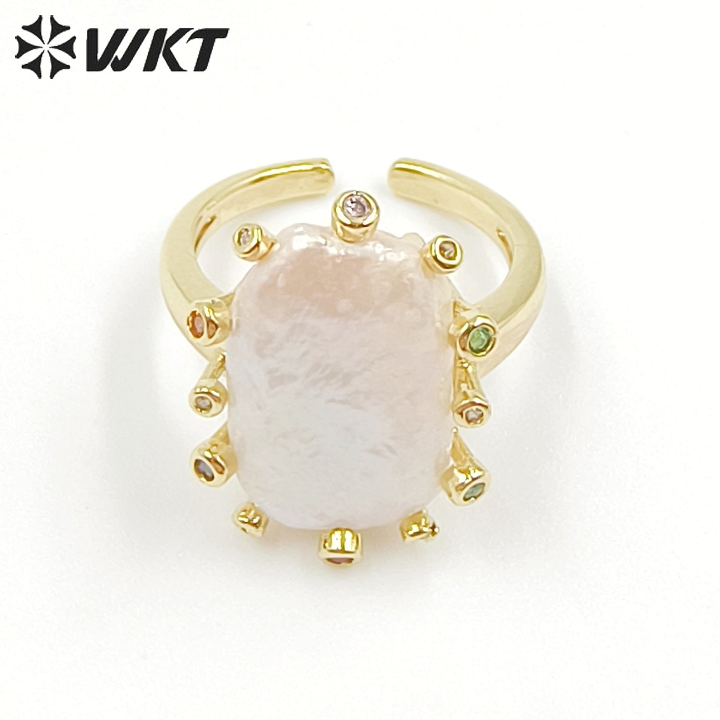 WT-MPR058 Freshwater Pearl Zircon Stravagante 18k Gold Plating Trendy Ring Lovely Women Natural Pearl Boho Ring for Gift