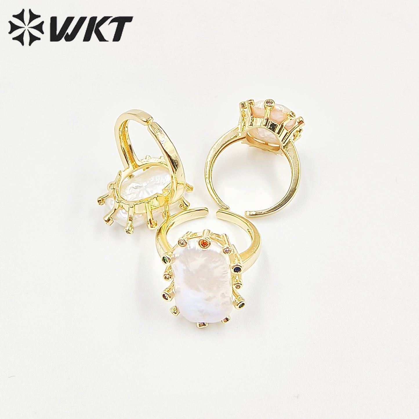 WT-MPR058 Freshwater Pearl Zircon Stravagante 18k Gold Plating Trendy Ring Lovely Women Natural Pearl Boho Ring for Gift