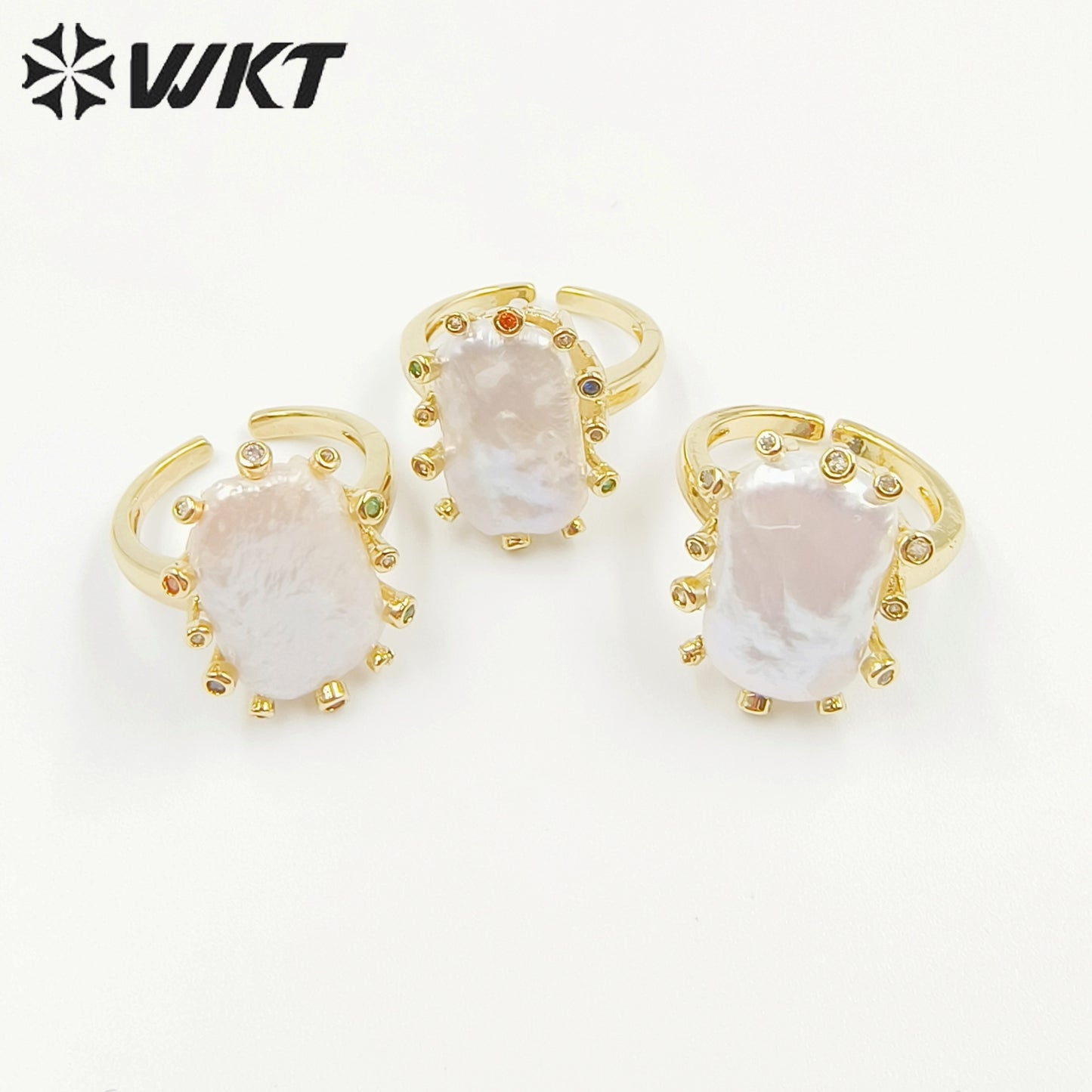 WT-MPR058 Freshwater Pearl Zircon Stravagante 18k Gold Plating Trendy Ring Lovely Women Natural Pearl Boho Ring for Gift