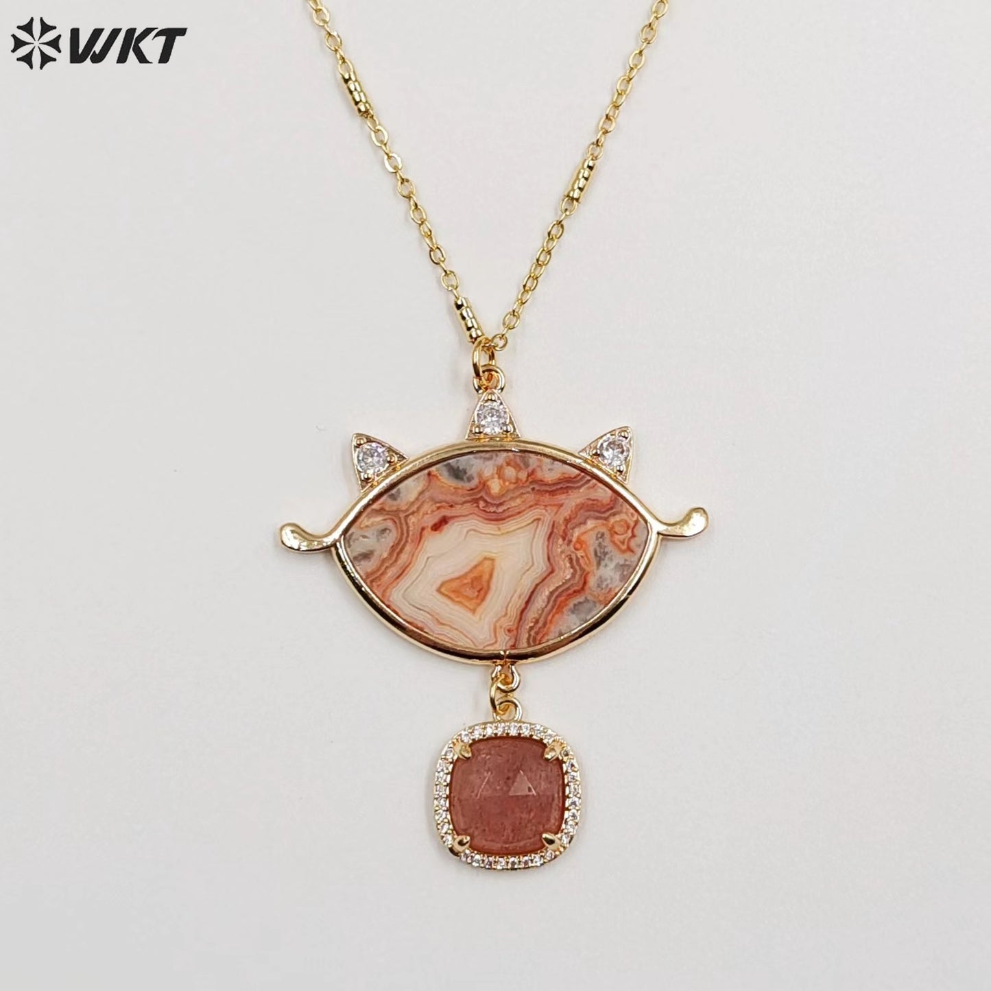 WT-N1444 WKT Best 2023 Newest Natural Necklace Women 18+2 Inch Long Double Pendant Stone Gemstone Necklace