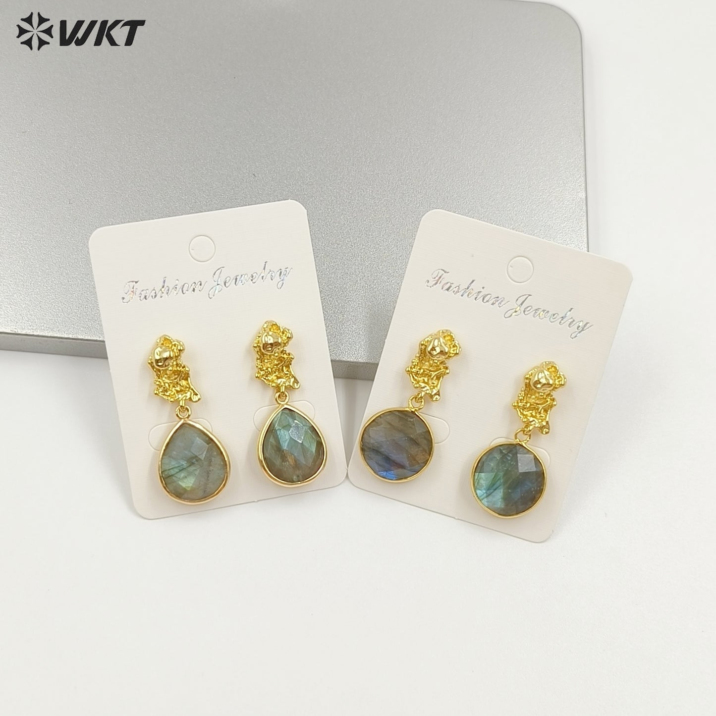 WT-E790 Mysterious Vintage Natural Labradorite Gold Plated Waterdrop Shape Pendant Women Earrings Suitable For All Occasions