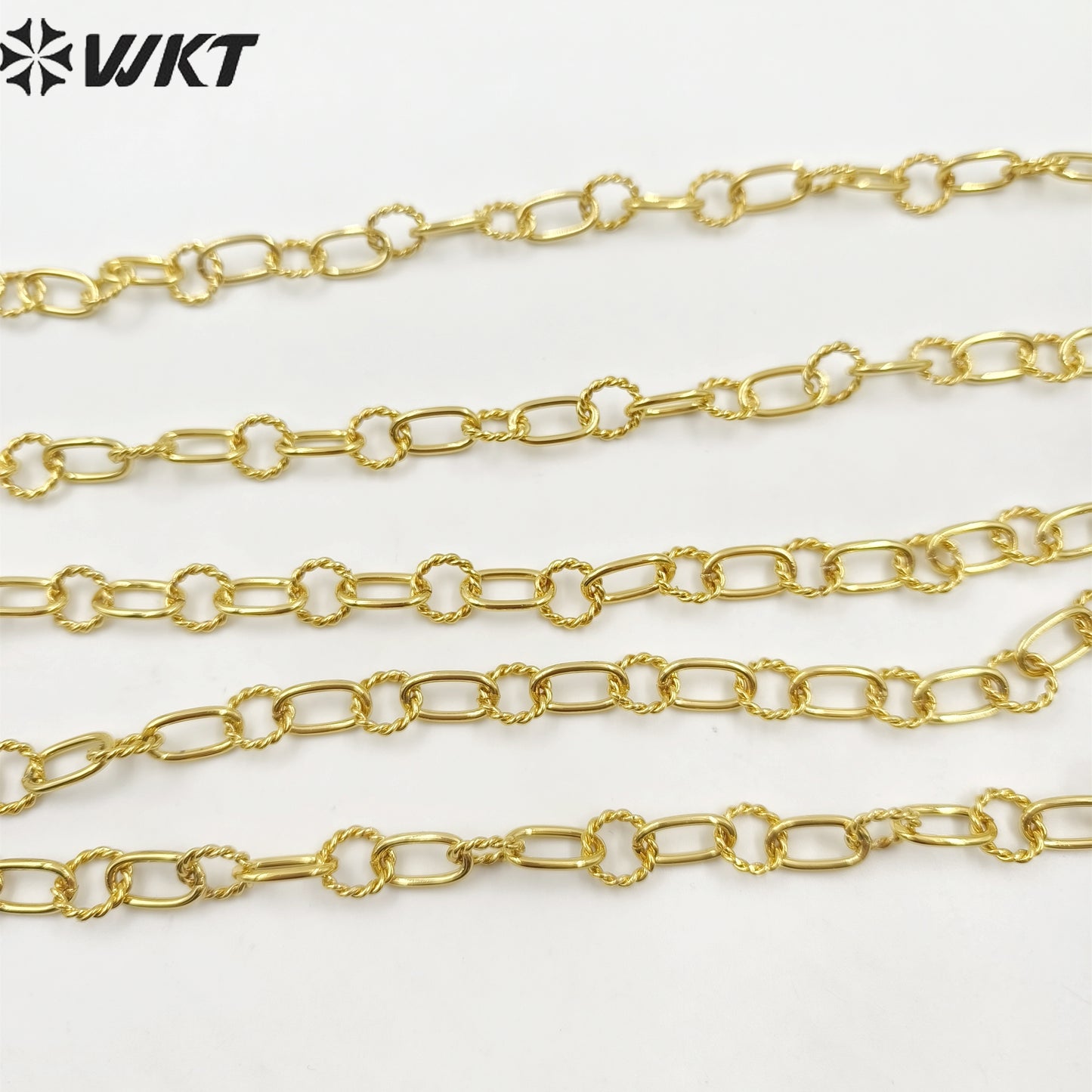 WT-BC218 Wholesale Fashion New Enviroment Yellow Brass Handmade Twist Hollow 18K Gold Plated Jewelry Chain