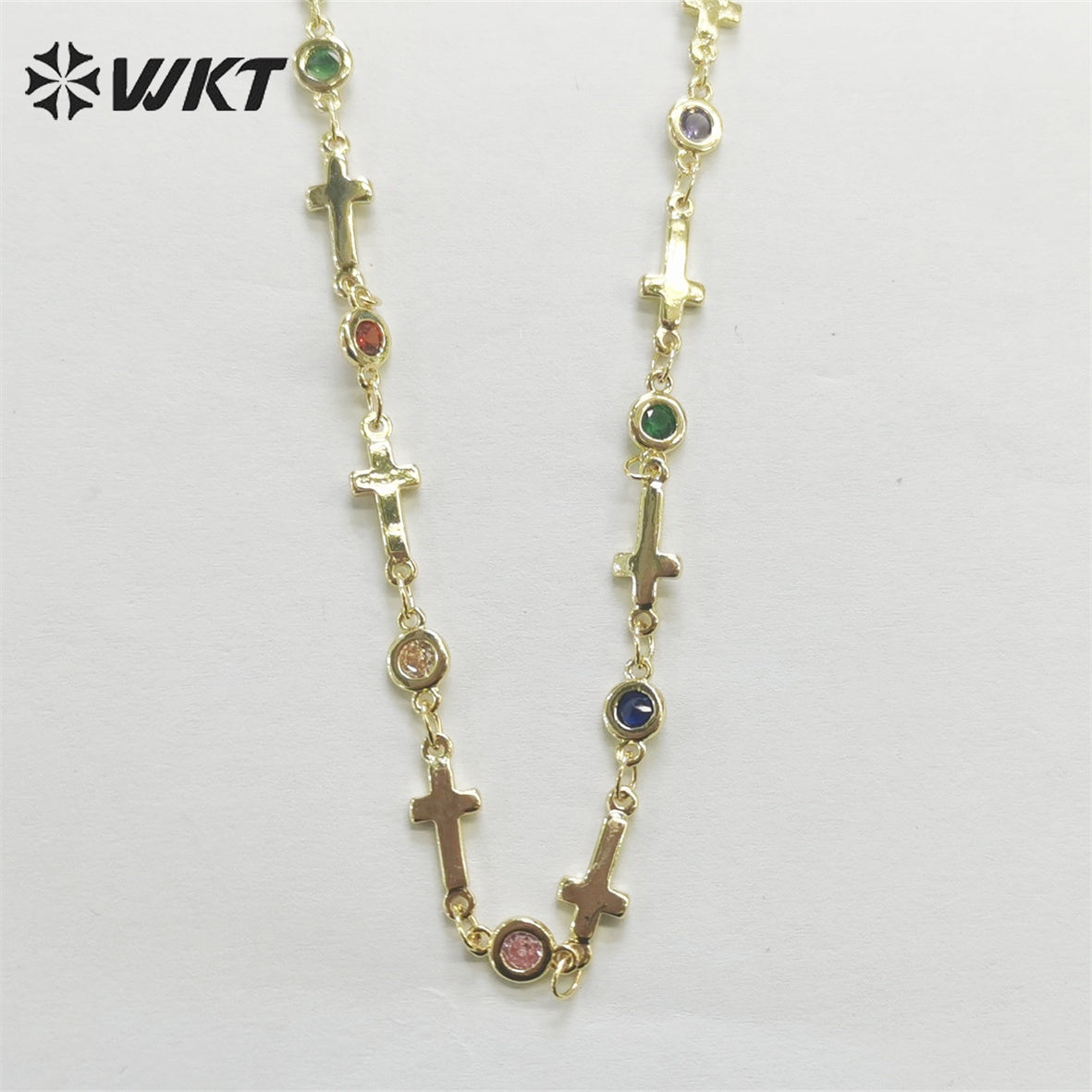 WT-RBC214 Fashion Gold Plated Resist Tarnishable Colorful Cubic Zircon Women DIY Chain Charming Necklace Chain for Sunglass