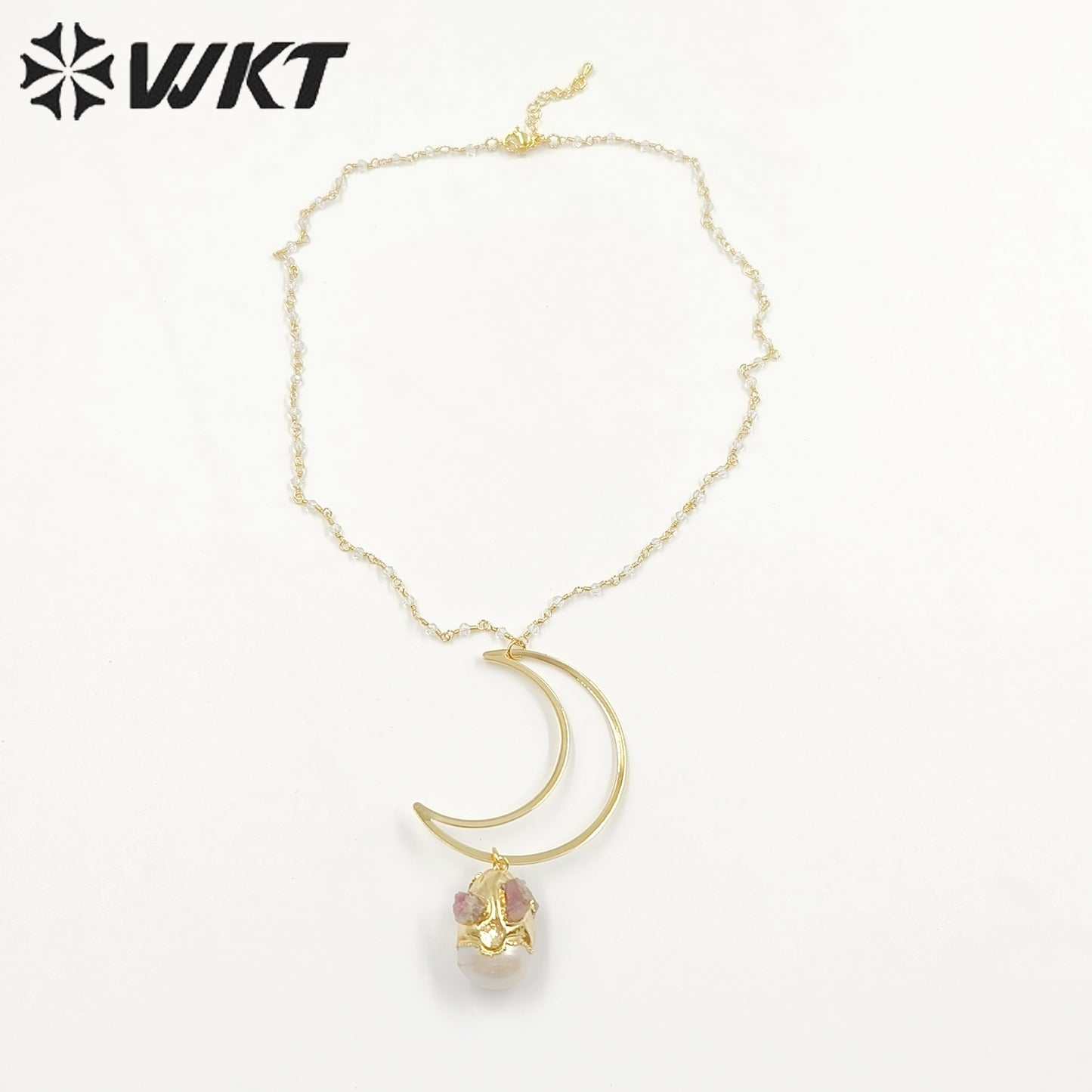 WT-JN244 Wholesale Vintage Baroque Pearl Trendy Stone 18k Chain Gold Plated Exquisite High Quality Pendant Beads Necklace