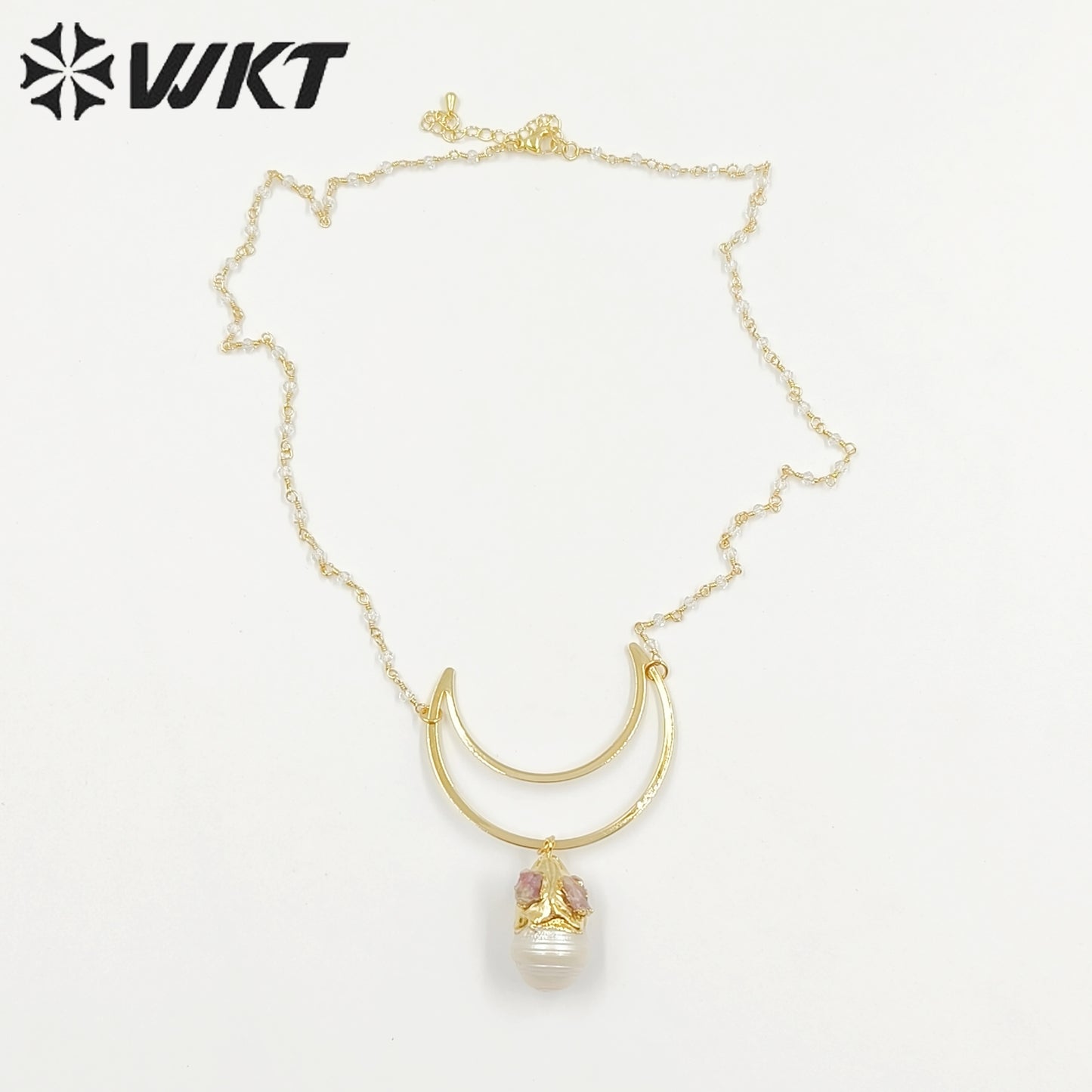 WT-JN244 Wholesale Vintage Baroque Pearl Trendy Stone 18k Chain Gold Plated Exquisite High Quality Pendant Beads Necklace