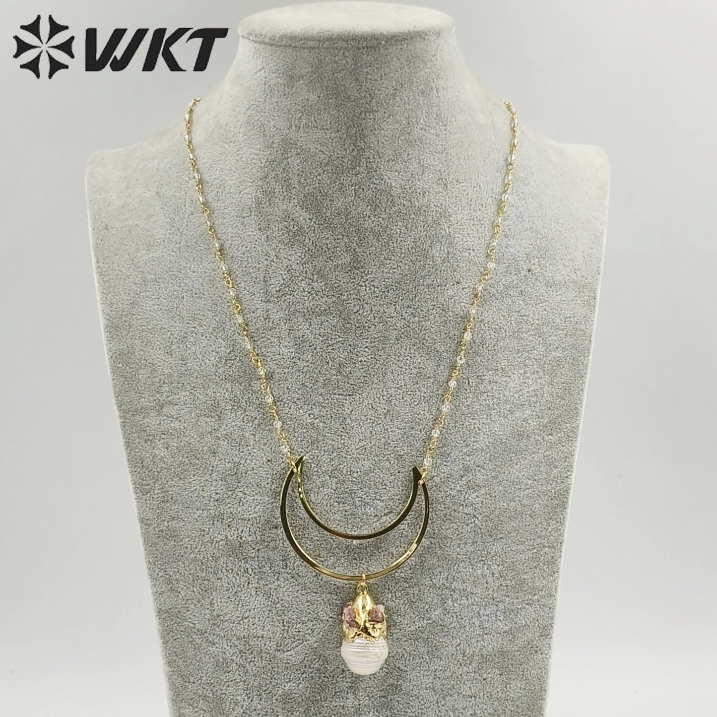 WT-JN244 Wholesale Vintage Baroque Pearl Trendy Stone 18k Chain Gold Plated Exquisite High Quality Pendant Beads Necklace