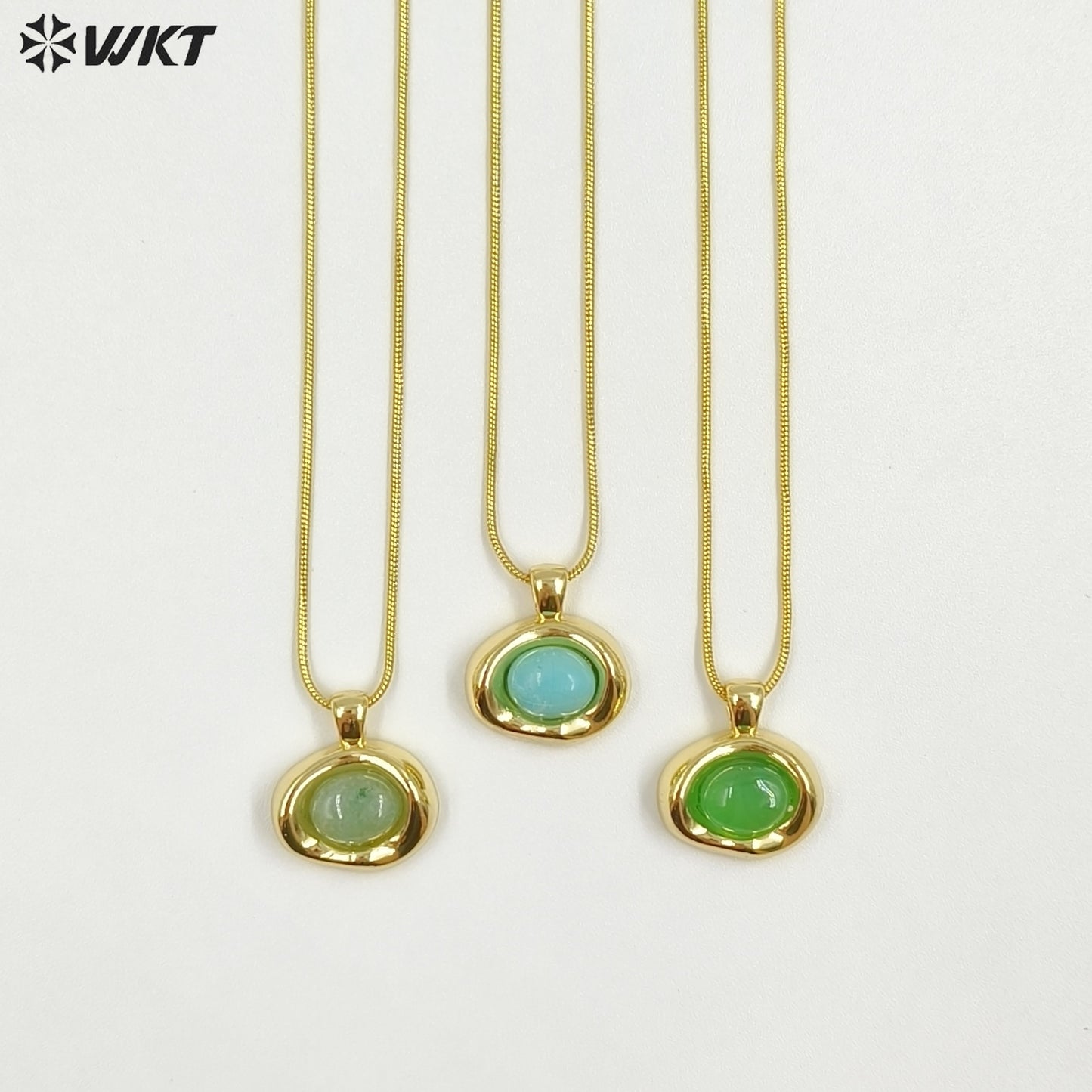 WT-N1496 The New Listing Trendy Gold Plated Fine Chain Natural Gemstone Round Pendant Necklace As Ladies Birthday Gift