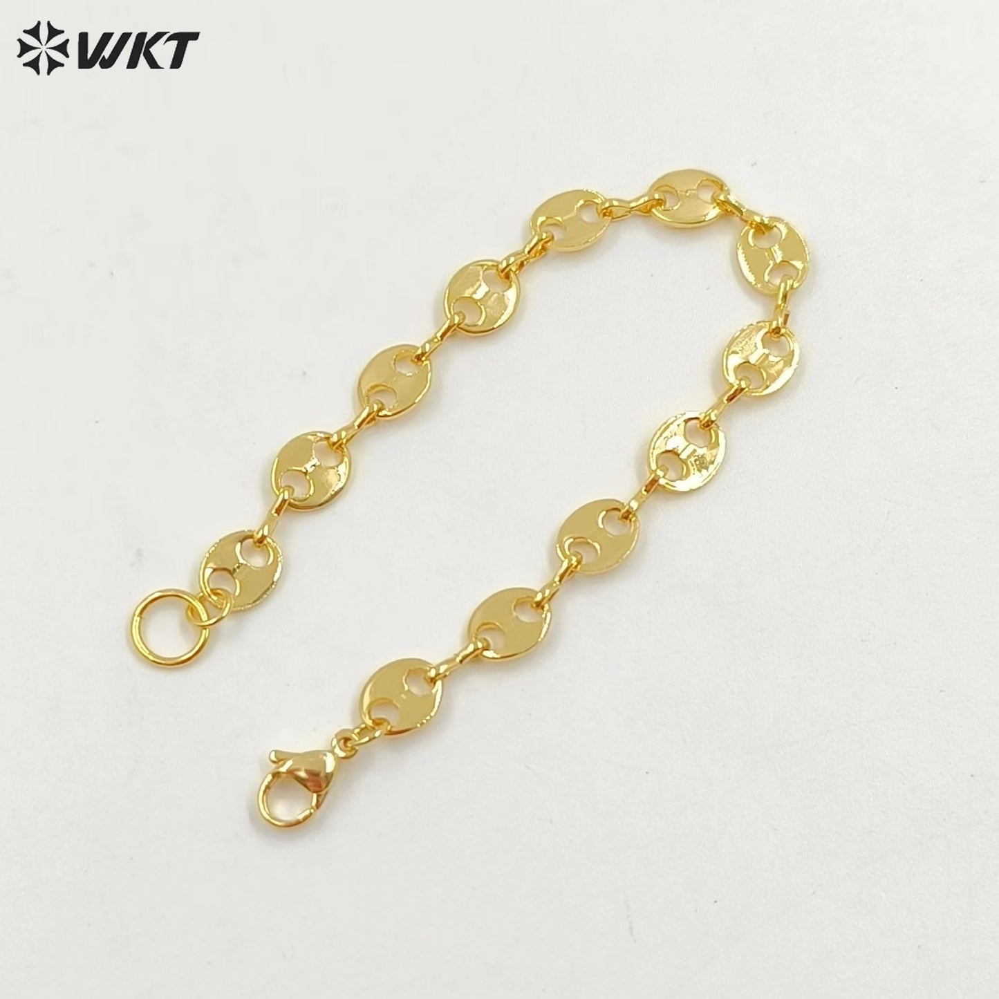 WT-B573 Wholesale New Fashion Real Gold Electroplated Coffee Bean Shape Chain Bracelet Unique Punk Style Simple Metal Bracelet