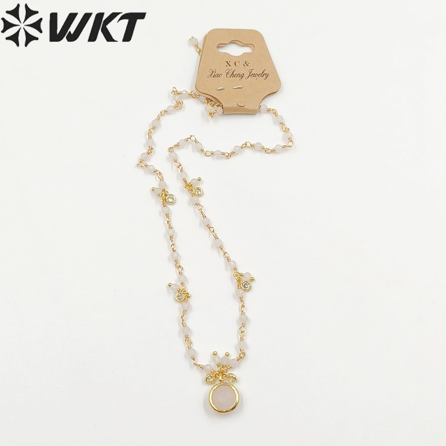 WT-N1431 16+2Inch Extend Chain Long Vubic Zircon Stone18k Yellow Gold Beads Necklace Gemstone Casual Long Statement Necklace