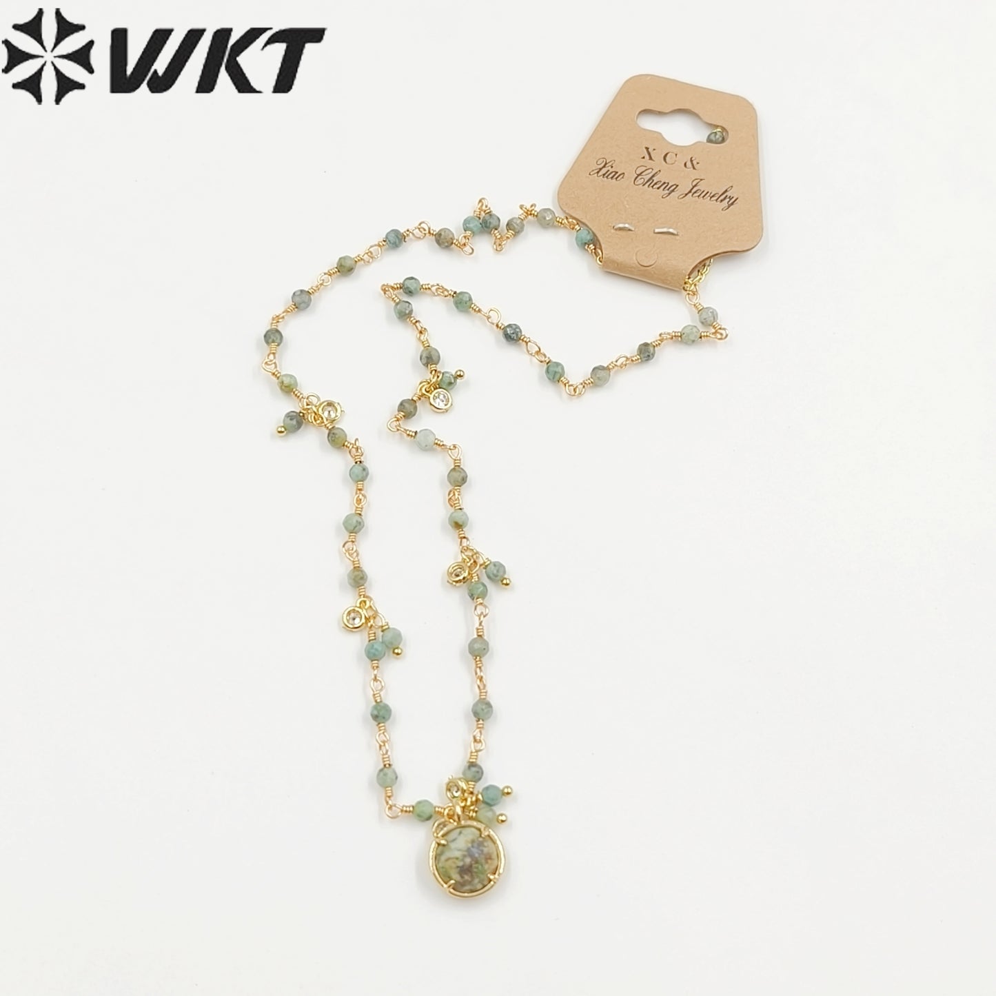 WT-N1431 16+2Inch Extend Chain Long Vubic Zircon Stone18k Yellow Gold Beads Necklace Gemstone Casual Long Statement Necklace