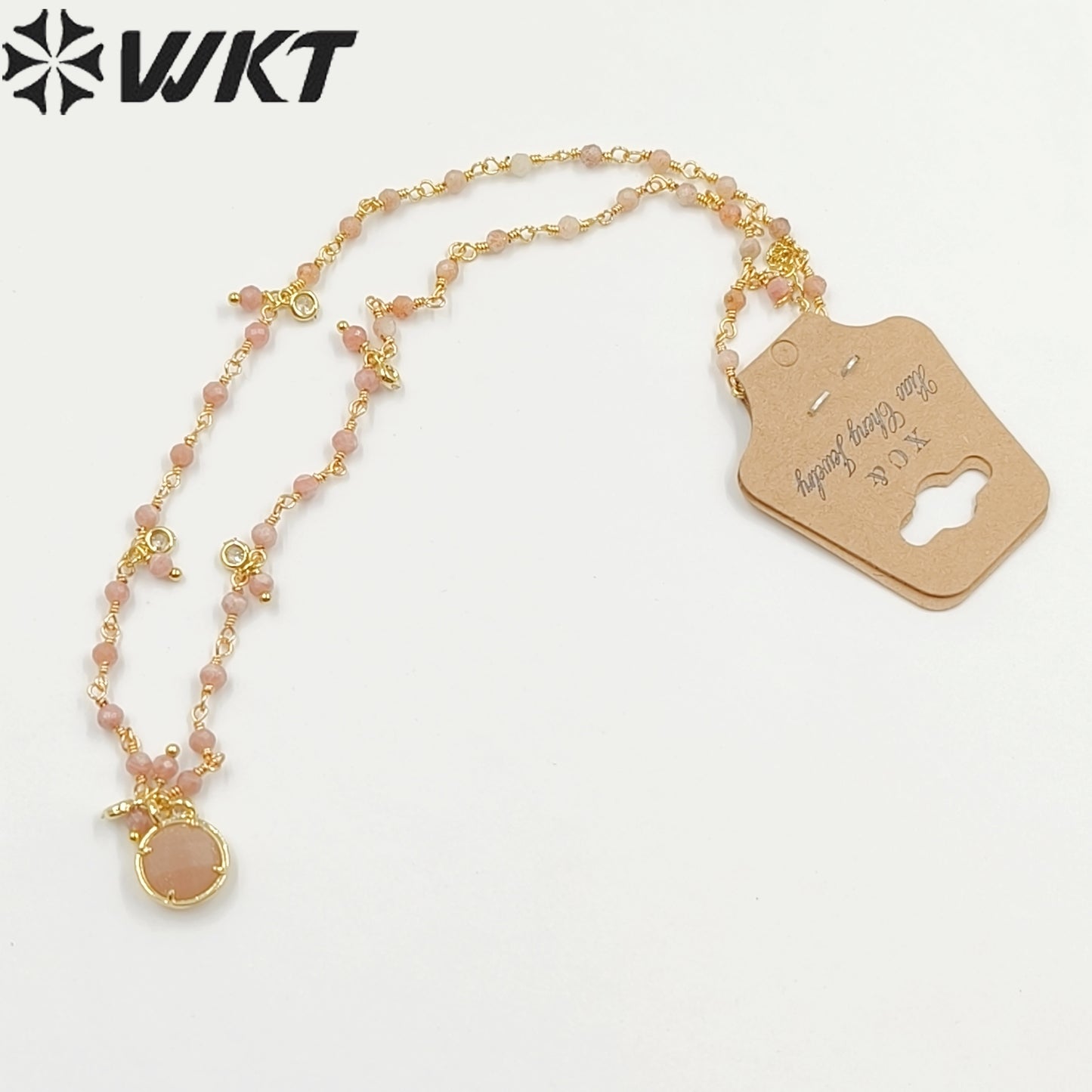 WT-N1431 16+2Inch Extend Chain Long Vubic Zircon Stone18k Yellow Gold Beads Necklace Gemstone Casual Long Statement Necklace