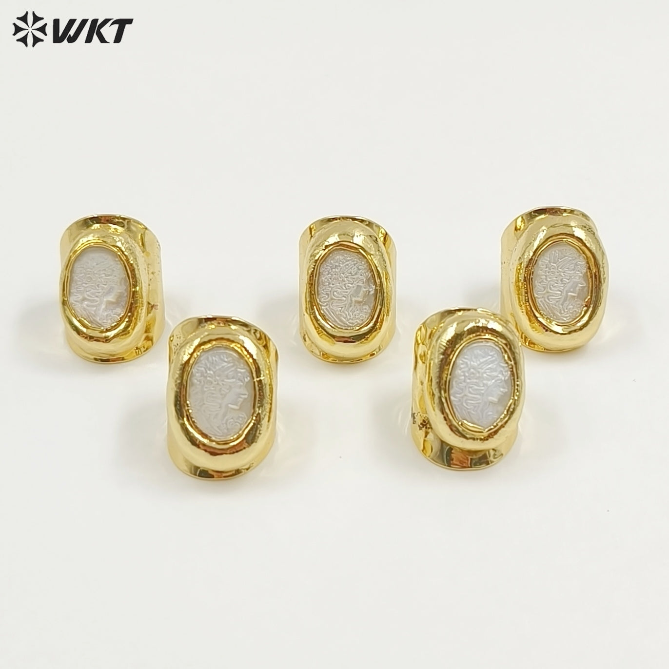 WT-MPR062 Wholesale Beautiful Hand Carved Shell Beauty Ring 18K Real Gold Plated Women Birthday Jewelry Gift