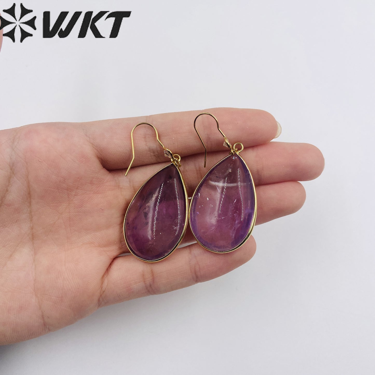 WT-E718 Classical Irregularity Healing Transparency Moss Agate Exquisite Gold Plated Needle Earrings Energy Healing Quartz Hoop