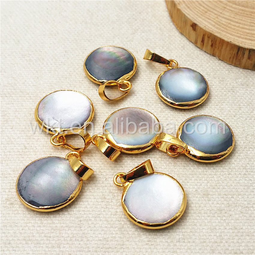 WT-P967 Charm Design 15mm Round Pearl Pendant with 24k Gold Plated,High Quality Pearl Pendant with Black Color Pearl Jewelry