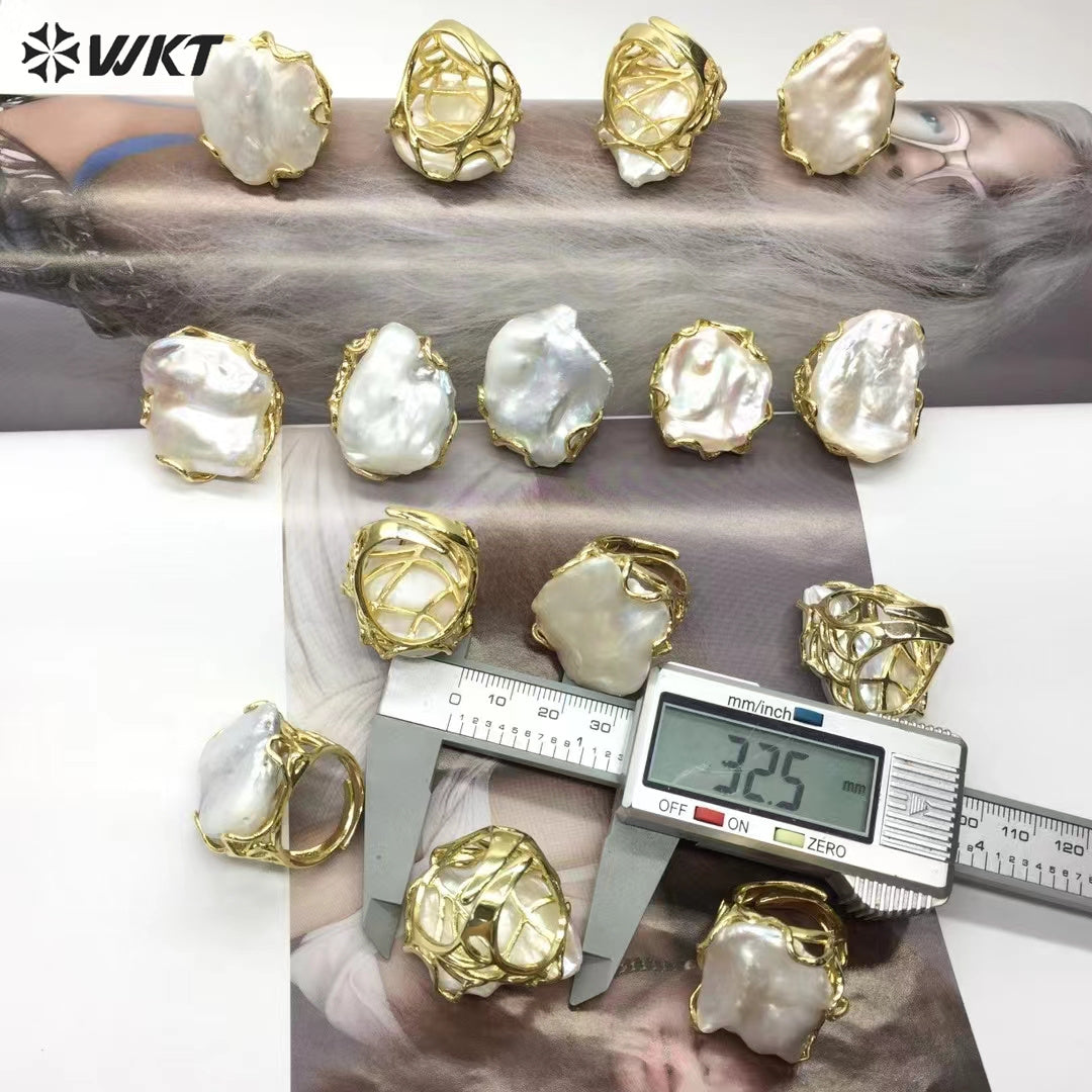 WT-MPR095 Amazing Big Randomly Shape Natural Freshwater Pearl Claw Setting Gorgeous Women Jewelry Rings