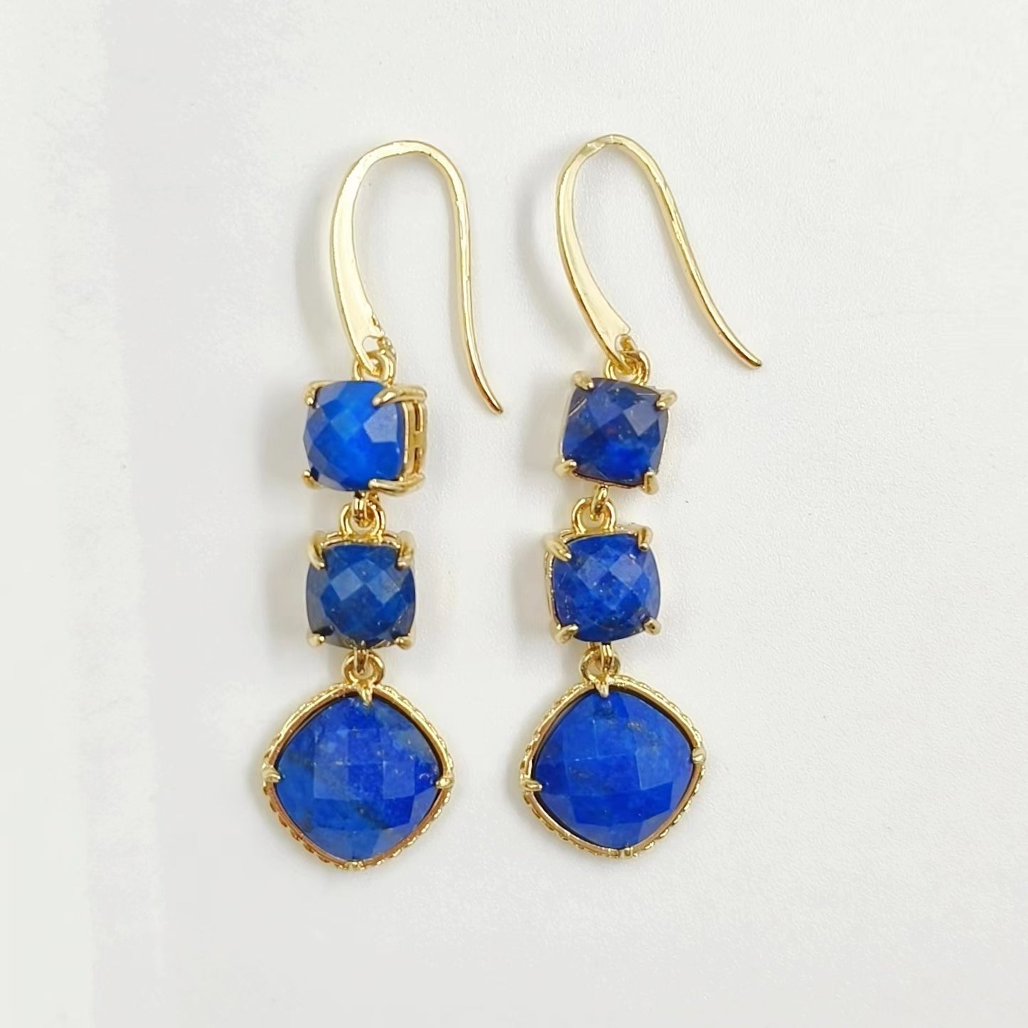 WT-E734 Elegant Colorful Gemstone Wire Wrapped Long Charming in Drop Earrings Women Triple Pendant Earrings