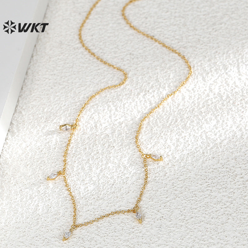 WT-MN1001 New Arrival Gold Electroplated Women Necklace With Cubic Zircon Fashion Style Clavicle Chain Wholesale for Gift