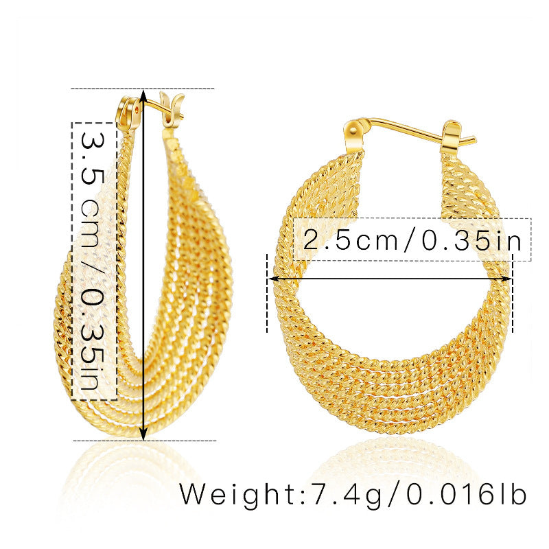 WT-JFE85 WKT Elegant Retro Style Fried Dough Twists Weaving 18k Gold Plated Hoops Fashion Studs Earring Findings