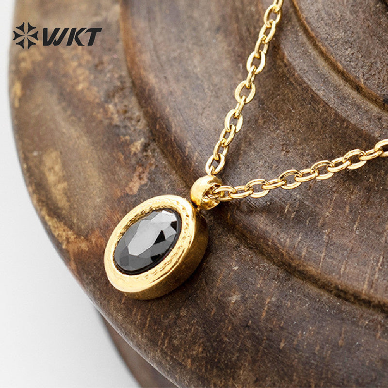 WT-REN034 Emerald Zirconium Pendant Necklace Oval Geometric French Black Zirconium Clavicle Chain Stainless Steel Necklace
