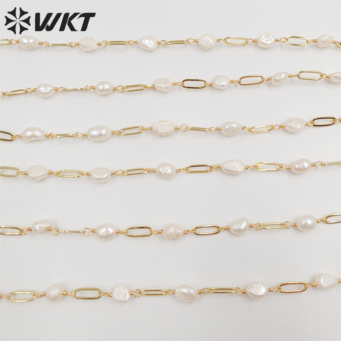 WT-RBC211 Newest Gold Plated Freshwater Pearl Mix Chain Jewelry Finding for Making Bracelet or Necklace Women Jewelry Chain