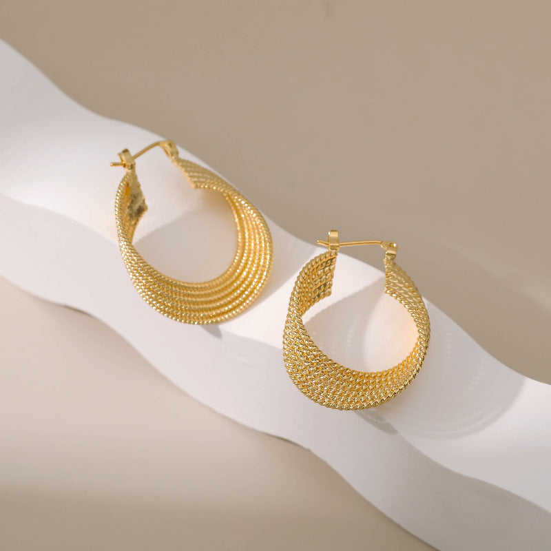 WT-JFE85 WKT Elegant Retro Style Fried Dough Twists Weaving 18k Gold Plated Hoops Fashion Studs Earring Findings