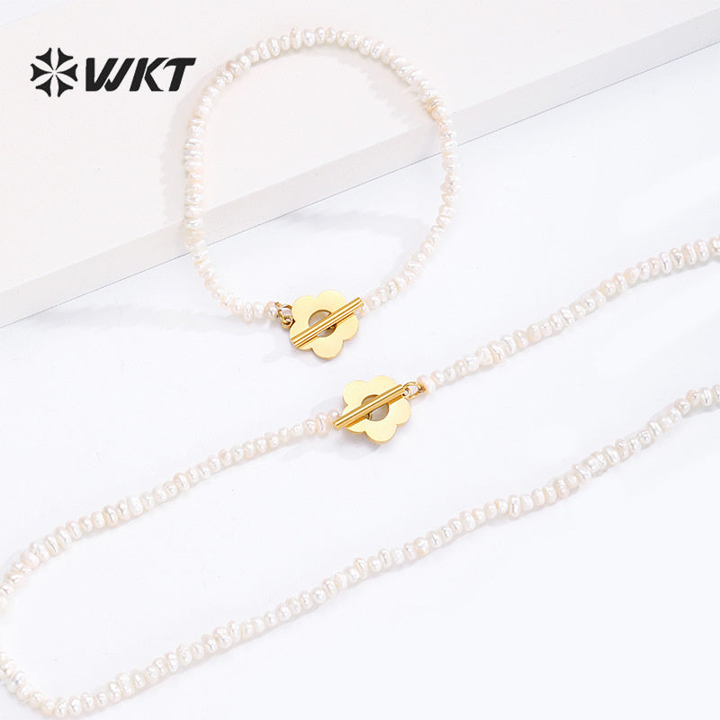 WT-MPB050 Vintage Simple Pearl Bracelet Stainless Steel Flower Connection Pearl Bracelet Women's Jewelry Pearl Bracelet