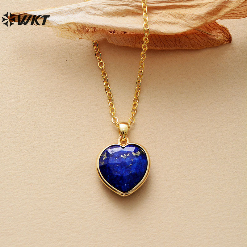 WT-N1486 Exquisite Gemstones Women Jewelry Heart Shape Amethyst Stone Necklace Gold Plated 18 Inches Chain Resist Tarnishable