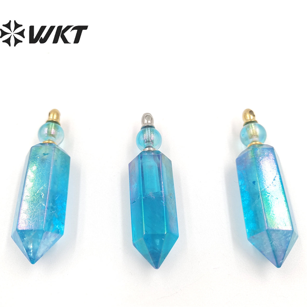 WT-P1785 Colorful Natural Aura Blue Hexagonal Prism Gem Pendant Fashion Avantgarde Pendant Crystal Quartz Pendant