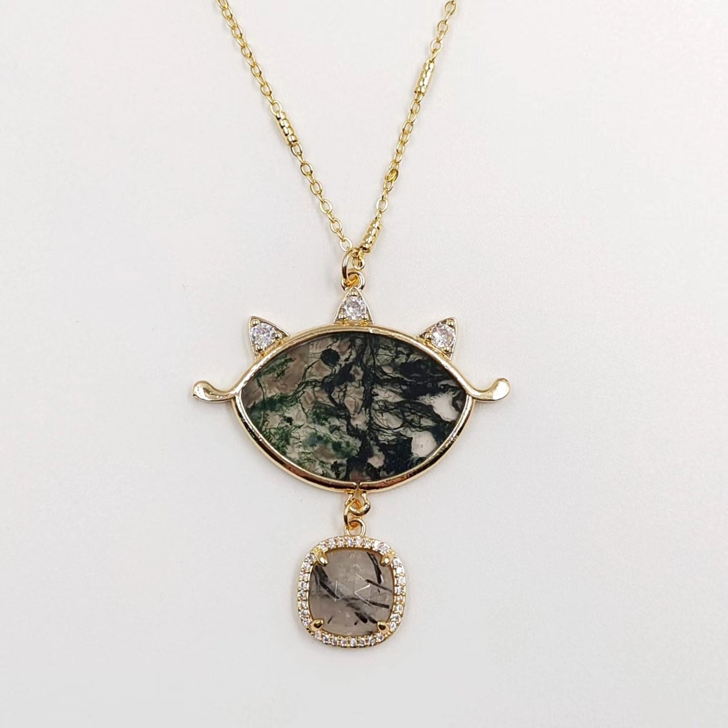WT-N1444 WKT Best 2023 Newest Natural Necklace Women 18+2 Inch Long Double Pendant Stone Gemstone Necklace