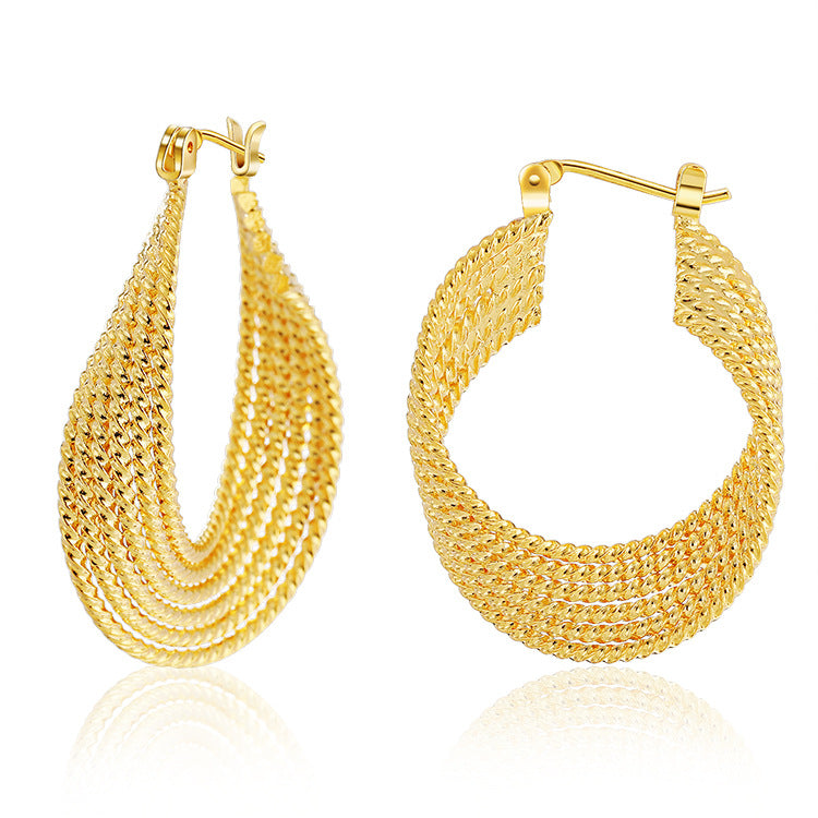 WT-JFE85 WKT Elegant Retro Style Fried Dough Twists Weaving 18k Gold Plated Hoops Fashion Studs Earring Findings