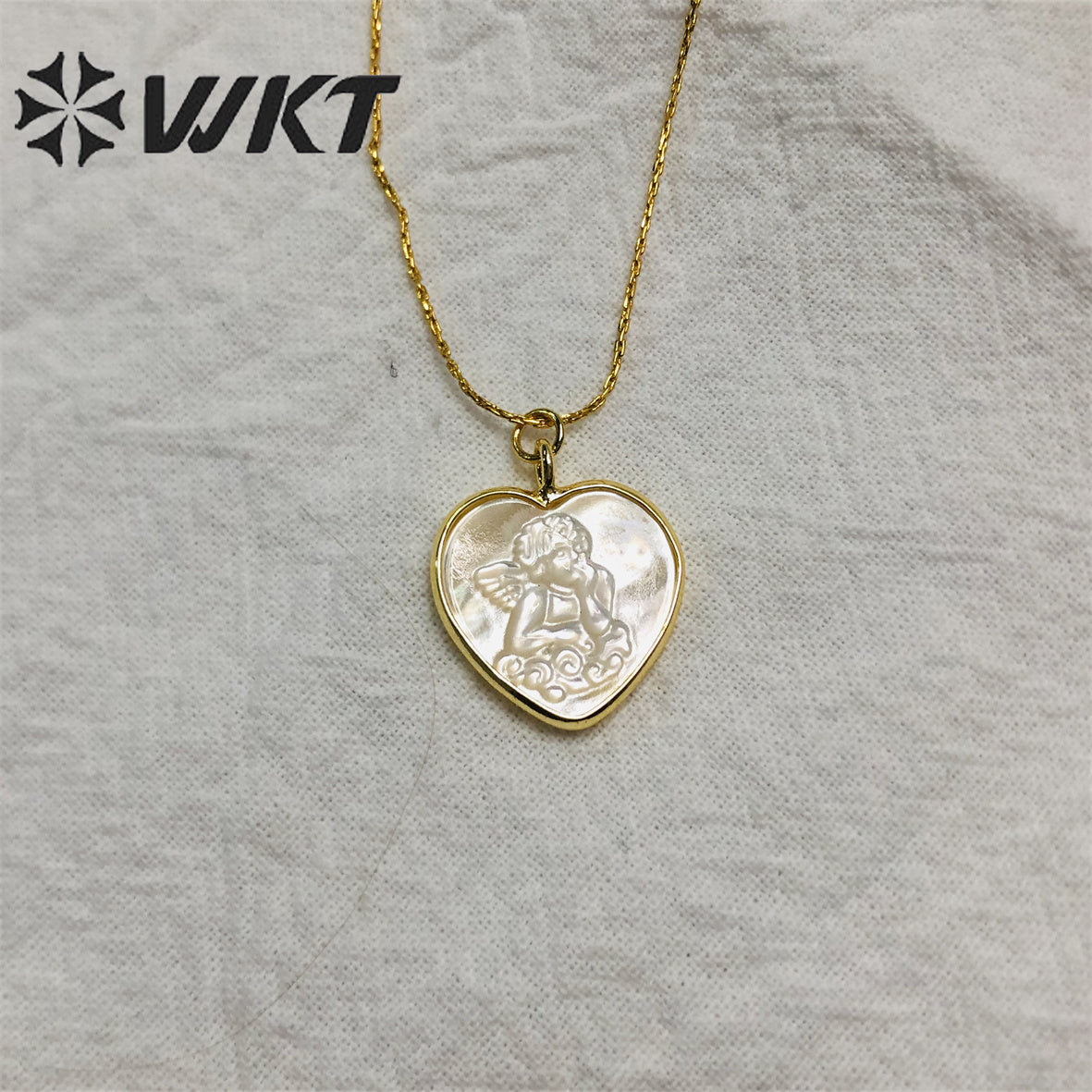 WT-JN162 Virgin Mary Fashion Heart Shape Real Gold Seashell Necklace Christian Religious Necklace Marine Life Jewelry