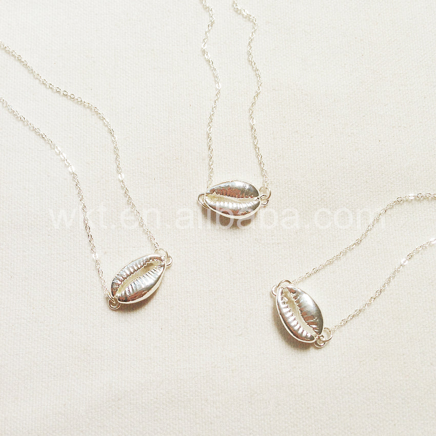 WT-JN016 Wholesale Lovely Charming Silver Plated Cowrie Shell Necklace Fashion Small Connector Shell Necklace