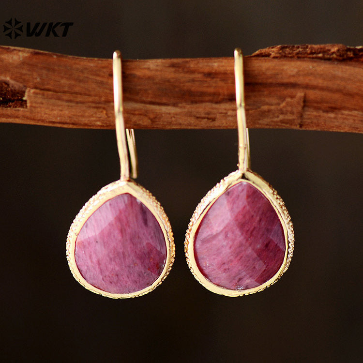WT-E783 Simple Exquisite Design Ladies Earrings Water Drop Shape Natural Stone With 18K Gold Plated For Daily Decoration