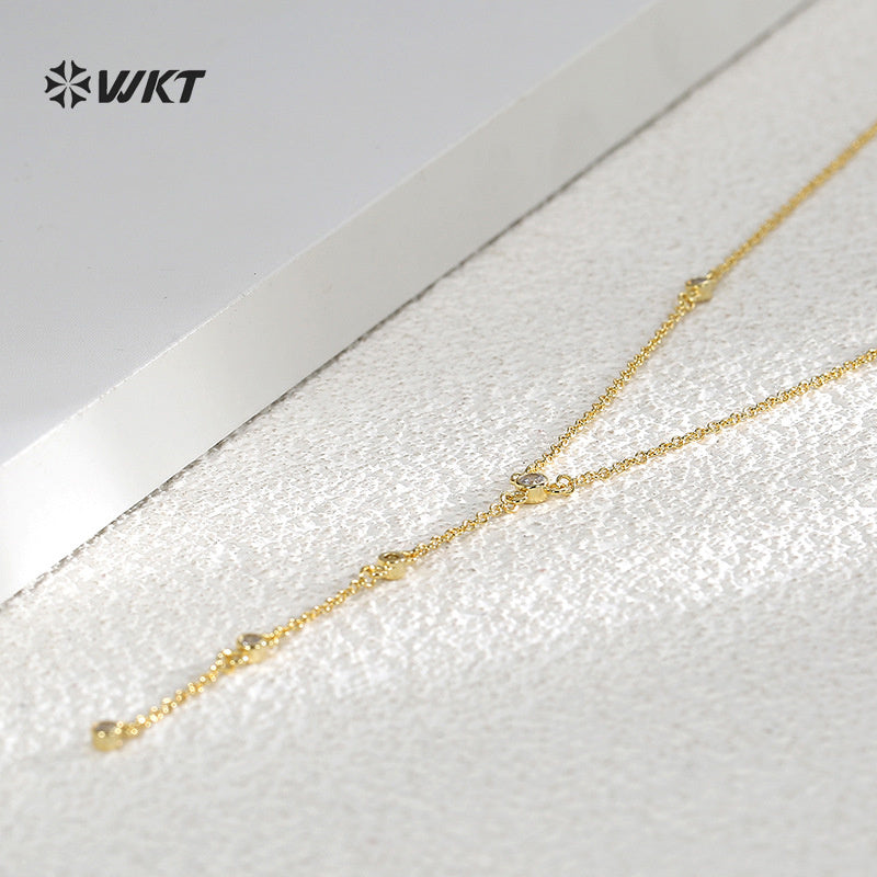 WT-MN1002 High Quality Romantic Style Gold Plated Long Necklace With Zircon Elegant Jewelry for Ladies Valentine's Day Gift