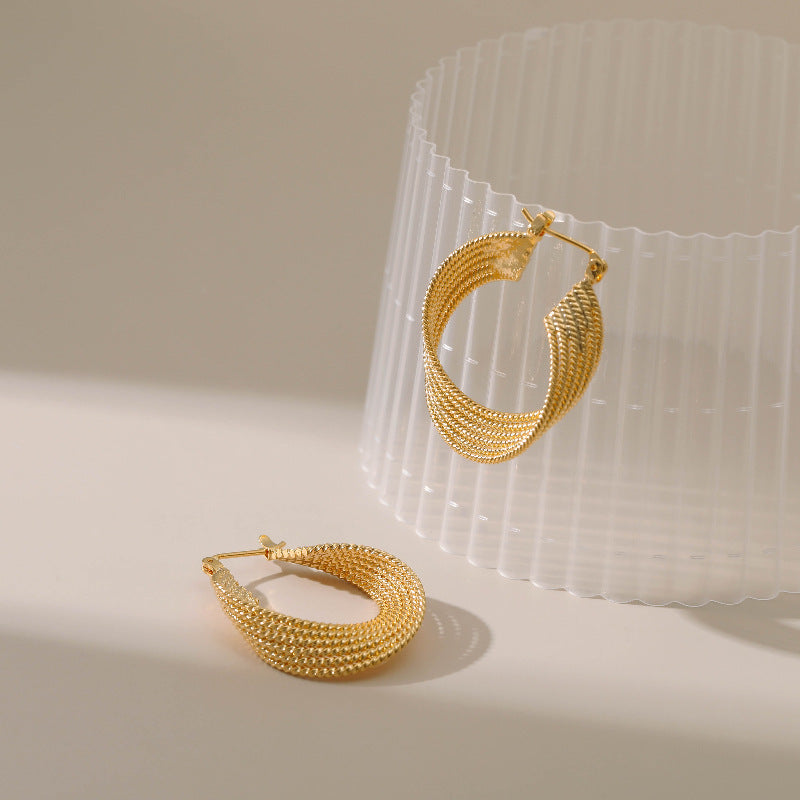WT-JFE85 WKT Elegant Retro Style Fried Dough Twists Weaving 18k Gold Plated Hoops Fashion Studs Earring Findings