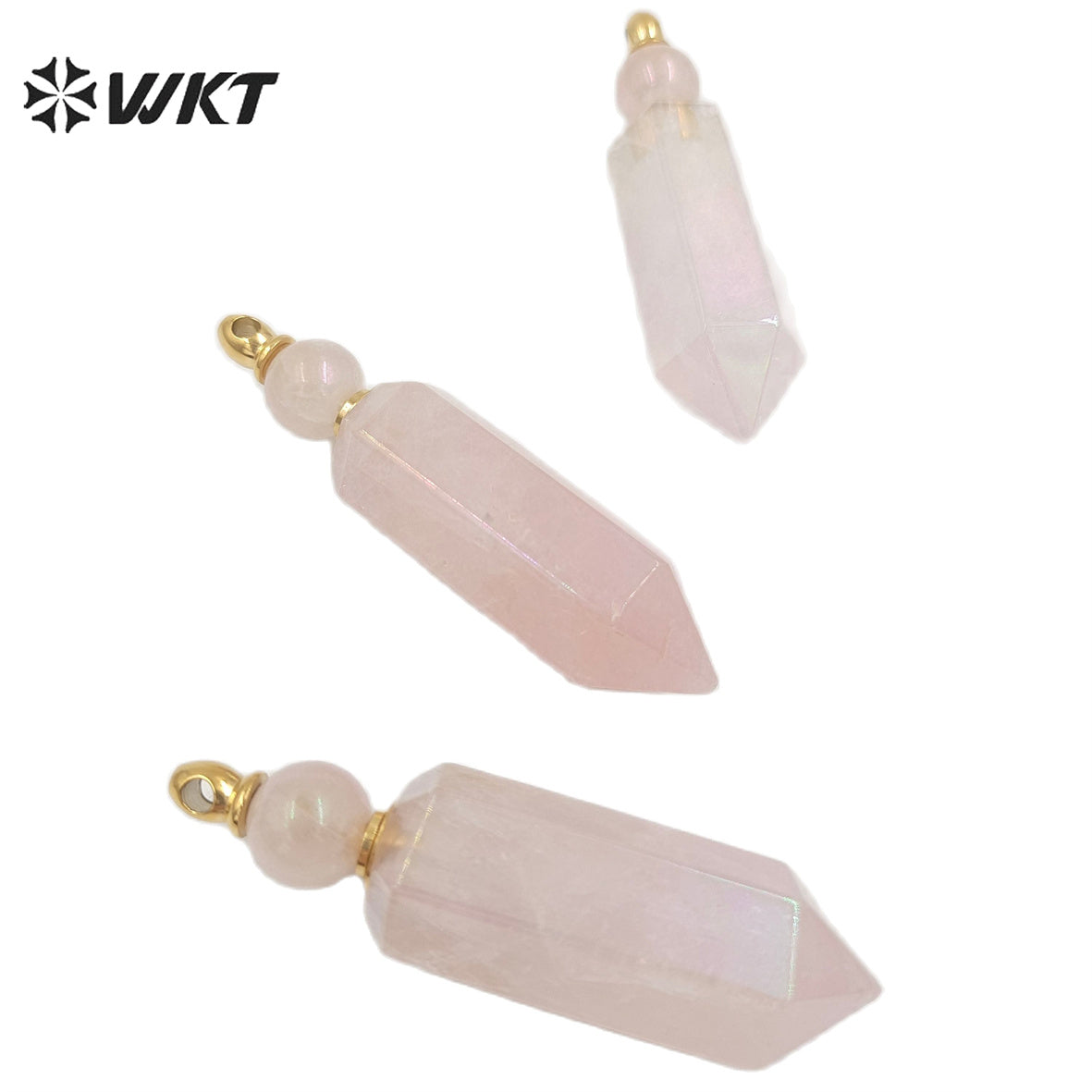 WT-P1788 Delicate Texture Natural Stone Rose Quartz With Aura Hexagonal Prism Pendant Elegant for Women Gifts Quartz Pendant