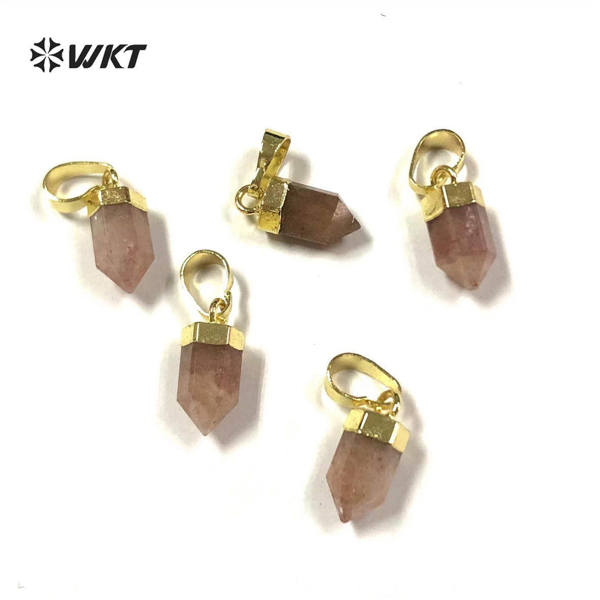 WT-P1755 Dainty Tiny Natural Stone Mini Cute Hexagonal Strawberry Crystal Pendants Components for Jewelry Making Quartz Point