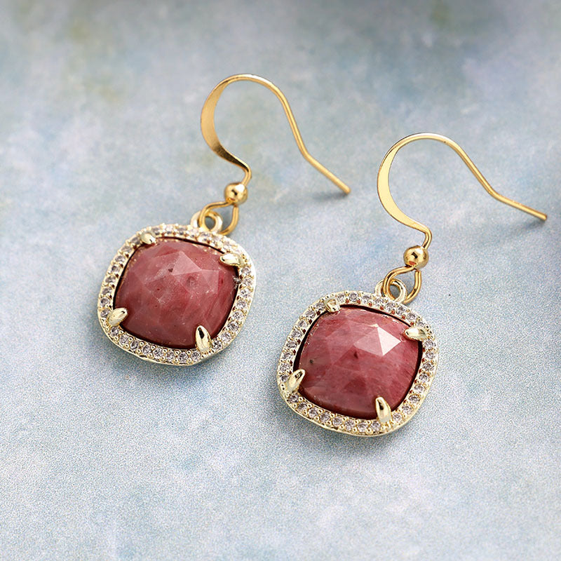 WT-E781 Porcelain High Quality Gemstones Women Earrings Natural Amethyst Amazonite Stone Square Shape For Birthday Gift