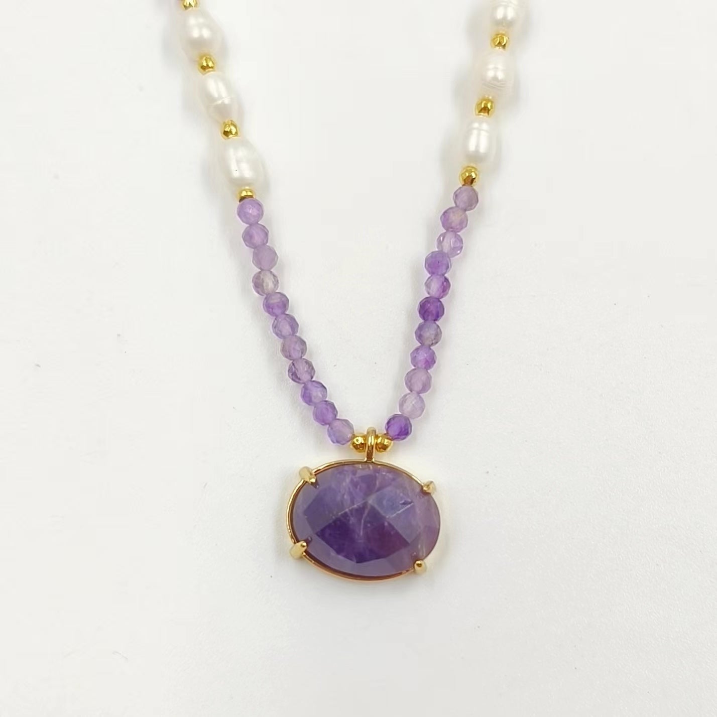 WT-N1445 WKT Best 2023 Newest Natural Gemstone and Pearl Women Simple Hoop Aura 16+2inch Stone Beads Necklace