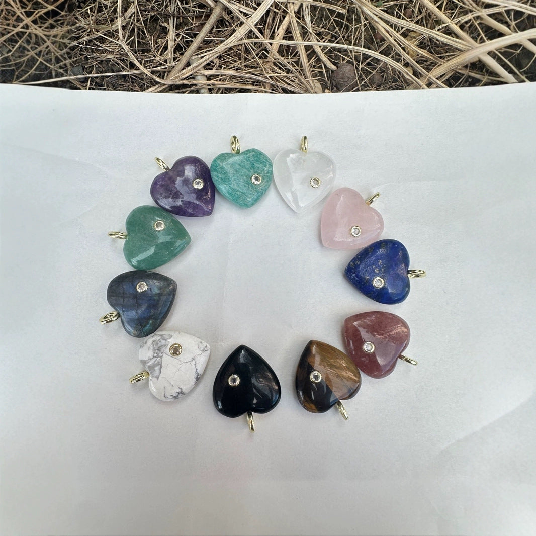 WT-P2028 Factory Wholesale Romantic Style Natural Gemstones And Zircon Heart Shape Pendants For Earrings Design Charms