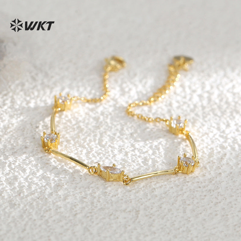 WT-MB129 WKT Wholesale Unique Bracelet with Gold Plated Cubic Zircon for Females Elegant Fashion Style Valentine's Day Gift