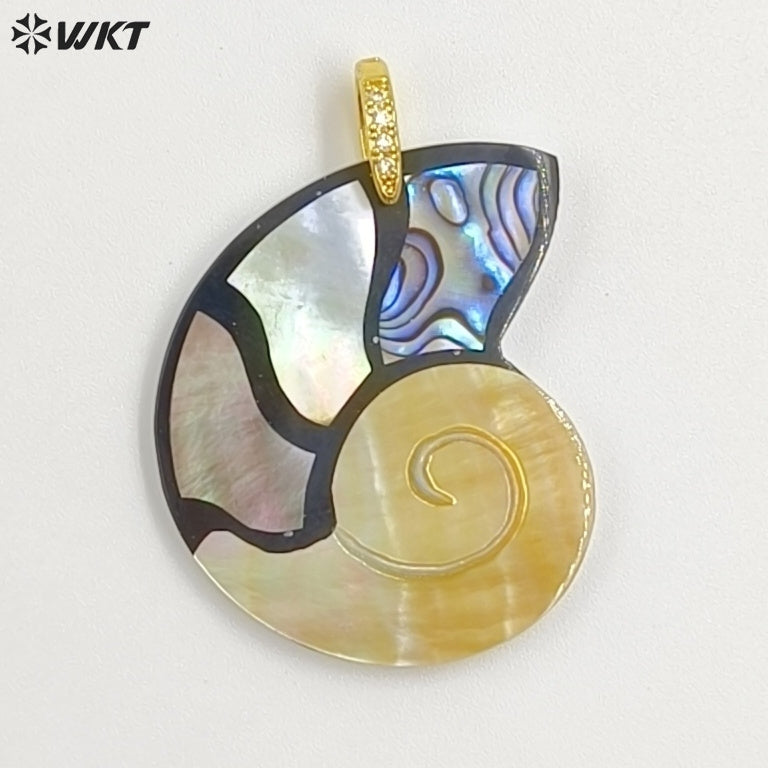 WT-JP467 Good Quality Delicate Various Natural Shells Splicing Conch Shape Pendants For Cute Necklaces Jewelry Design